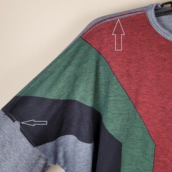Go Couture Size XL Colorblock Top Long Sleeve Gray Green Red Black - Picture 11 of 12